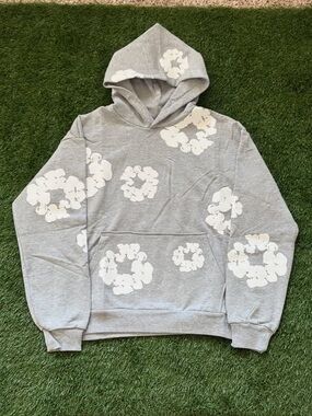 White On Gray Denim Tears Hoodie